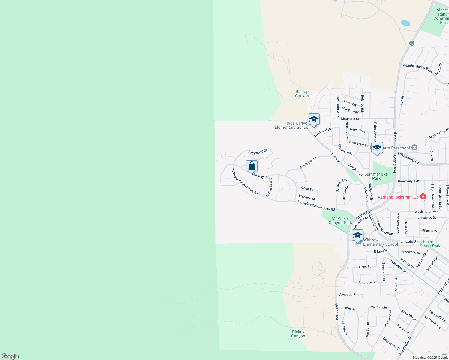 map of restaurants, bars, coffee shops, grocery stores, and more near 29389 Cascade Court in Lake Elsinore