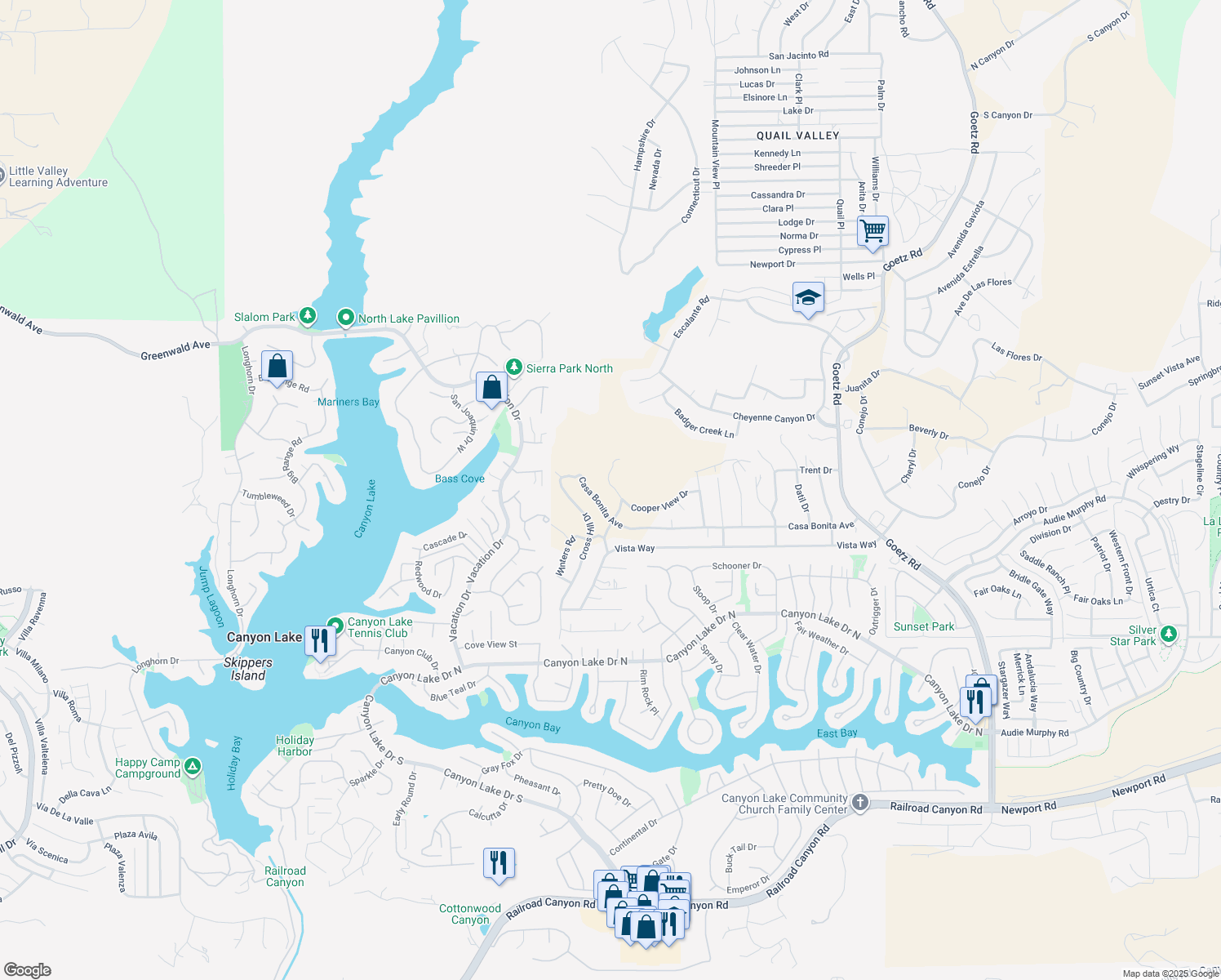 map of restaurants, bars, coffee shops, grocery stores, and more near Cooper View Drive in Menifee