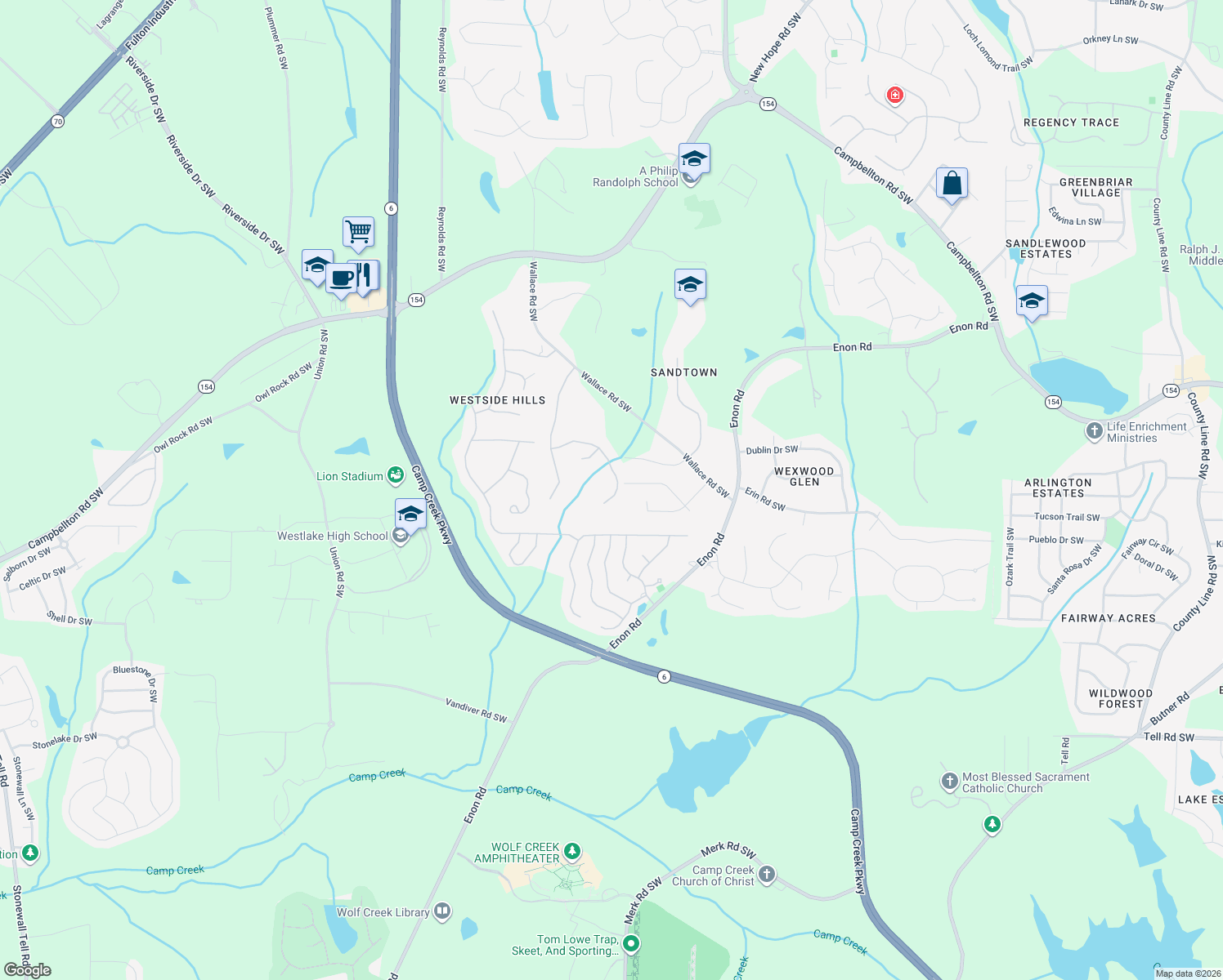 map of restaurants, bars, coffee shops, grocery stores, and more near 877 Dolly Avenue Southwest in Atlanta