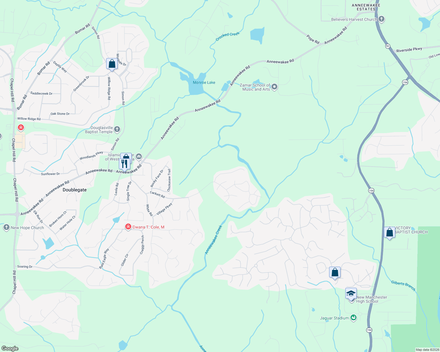 map of restaurants, bars, coffee shops, grocery stores, and more near 4247 Arnolds Mill Overpass in Douglasville
