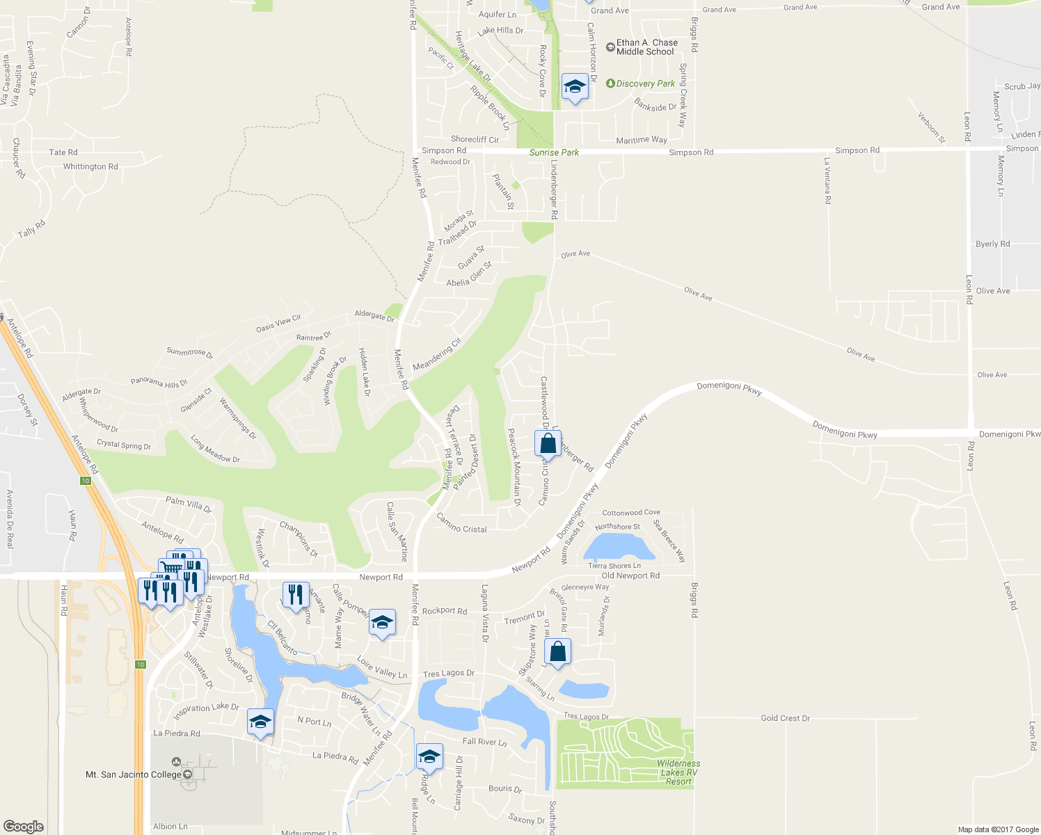 map of restaurants, bars, coffee shops, grocery stores, and more near 29523 Yarmouth Court in Menifee