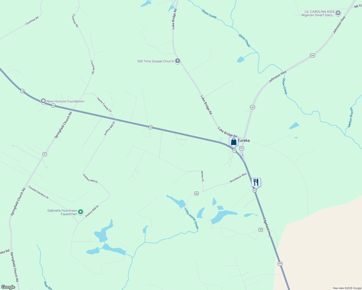 map of restaurants, bars, coffee shops, grocery stores, and more near 2953 Edgefield Highway in Trenton