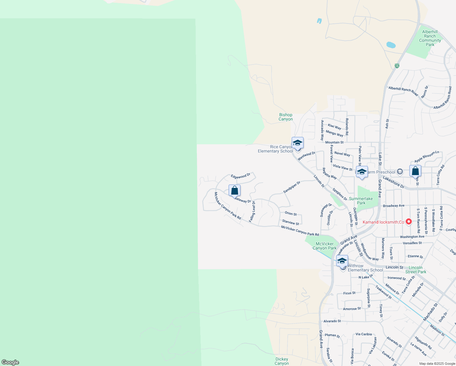 map of restaurants, bars, coffee shops, grocery stores, and more near 29287 Auburn Drive in Lake Elsinore