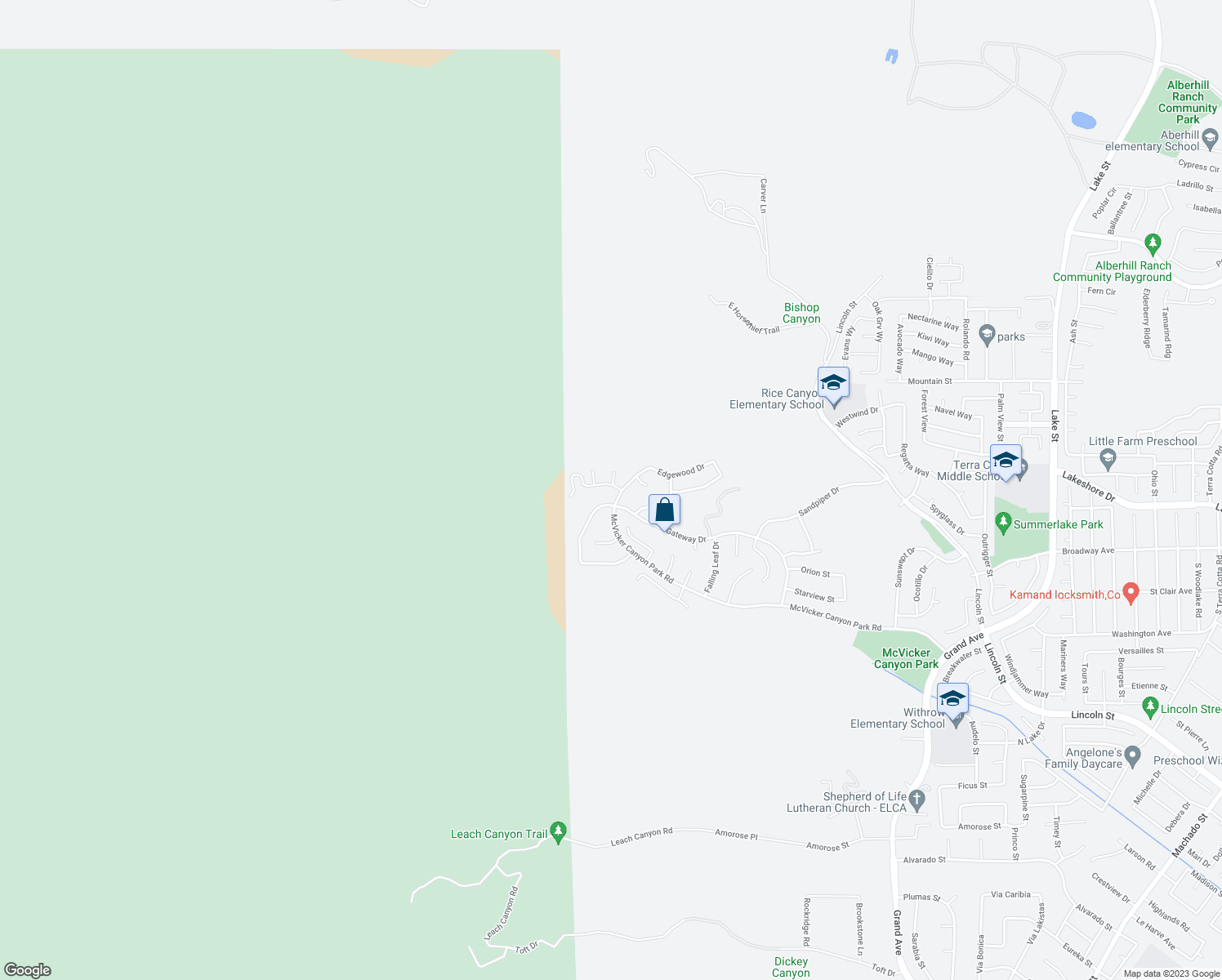 map of restaurants, bars, coffee shops, grocery stores, and more near 29235 Spectra Drive in Lake Elsinore