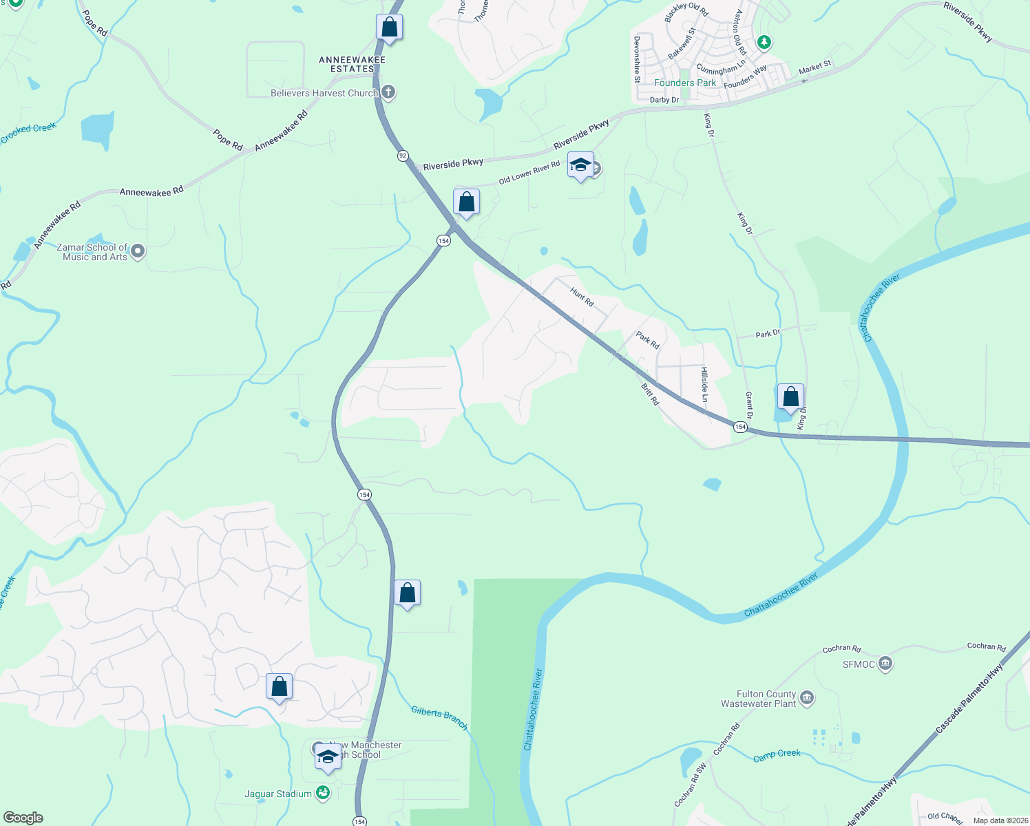 map of restaurants, bars, coffee shops, grocery stores, and more near 2205 Telluride Drive in Douglasville