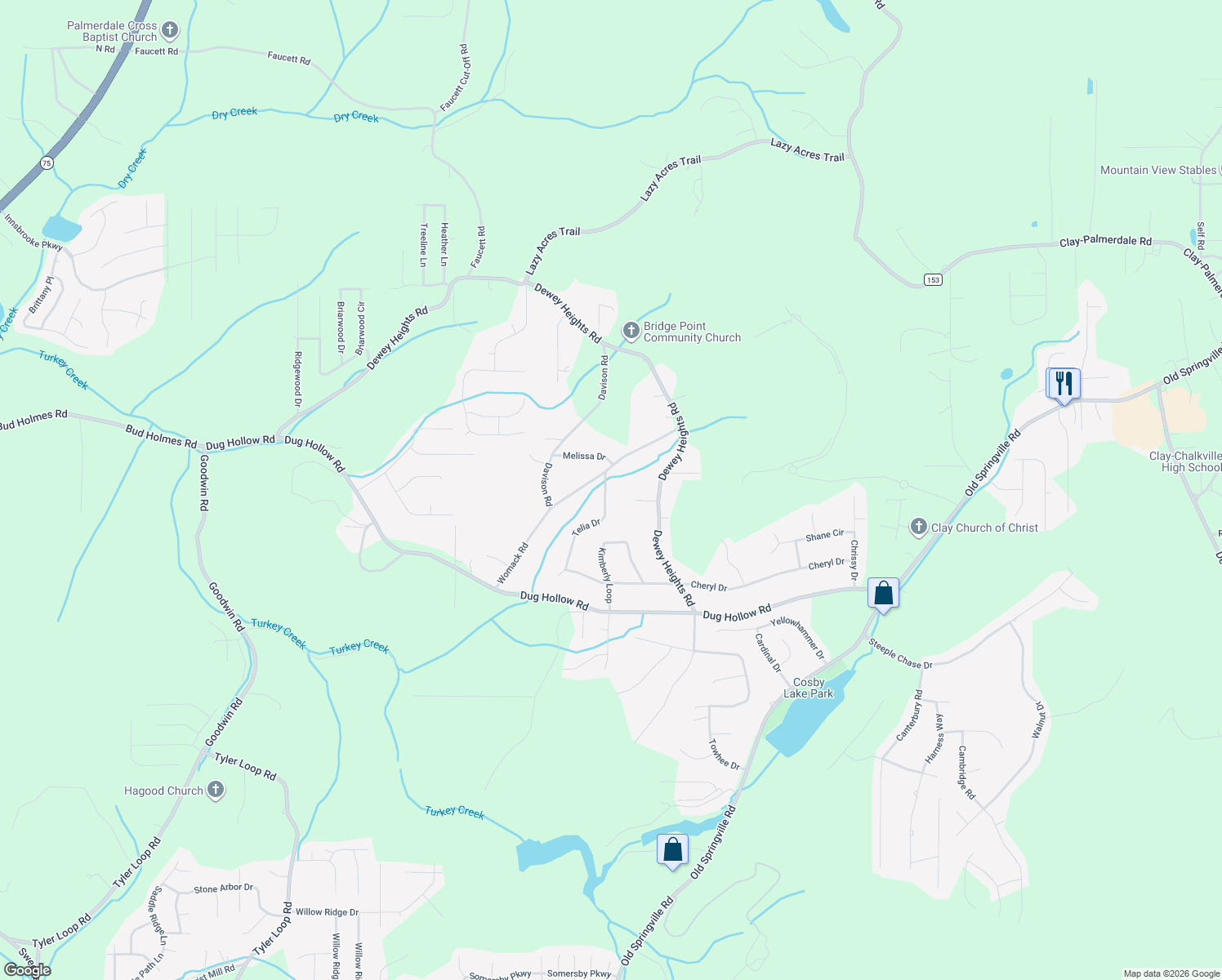 map of restaurants, bars, coffee shops, grocery stores, and more near 6569 Telia Drive in Pinson