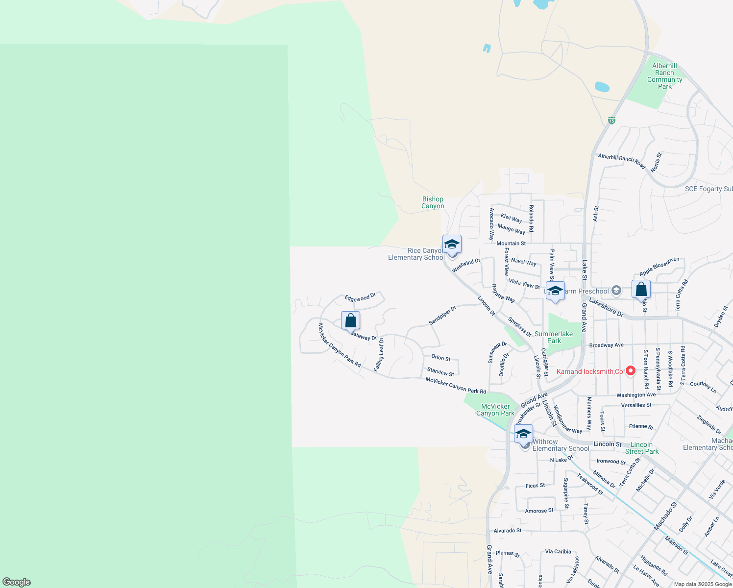 map of restaurants, bars, coffee shops, grocery stores, and more near 29150 Edgewood Drive in Lake Elsinore