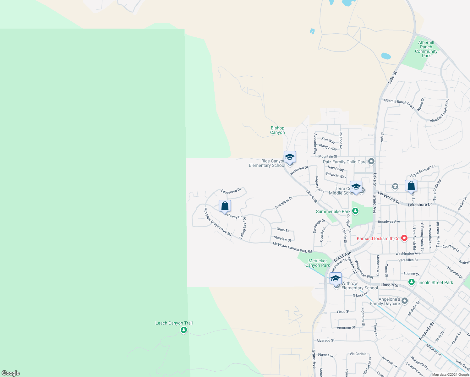 map of restaurants, bars, coffee shops, grocery stores, and more near 29150 Edgewood Drive in Lake Elsinore