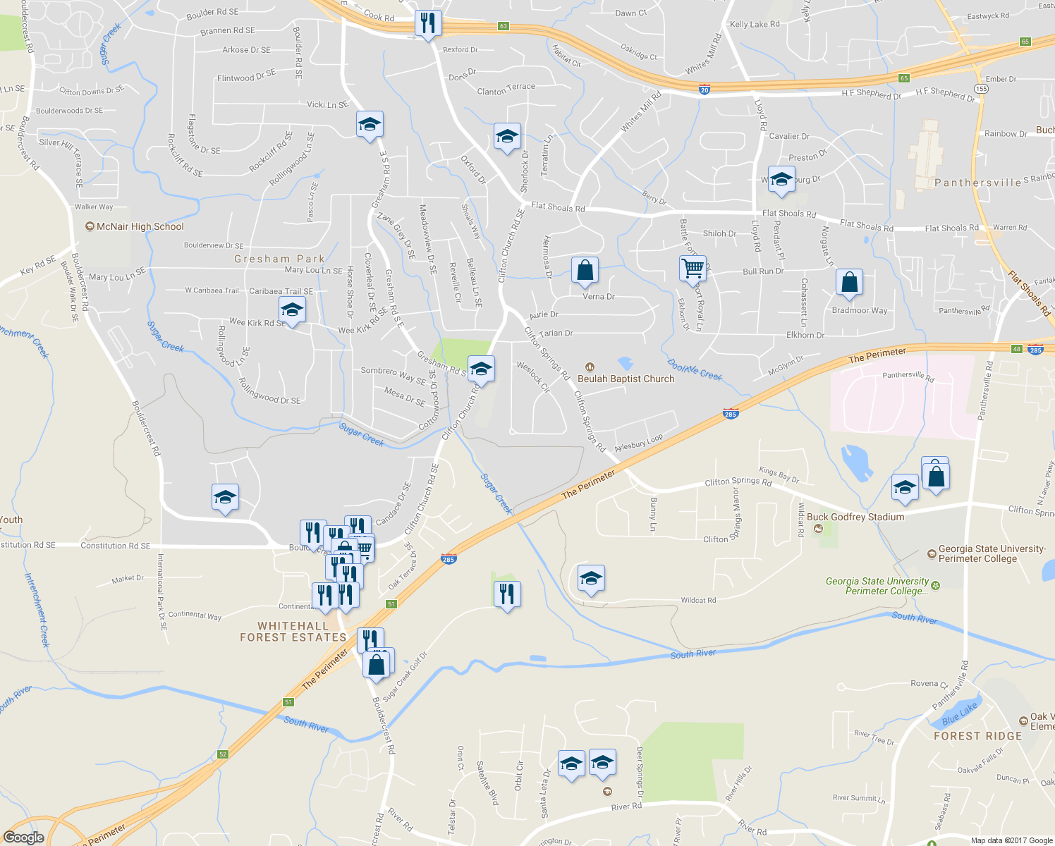 map of restaurants, bars, coffee shops, grocery stores, and more near 3089 Corbin Avenue in Decatur