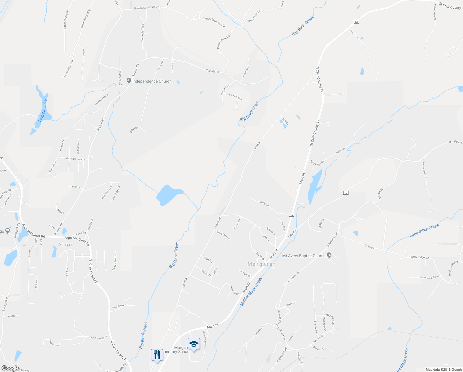 map of restaurants, bars, coffee shops, grocery stores, and more near 925 Levine Road in Odenville