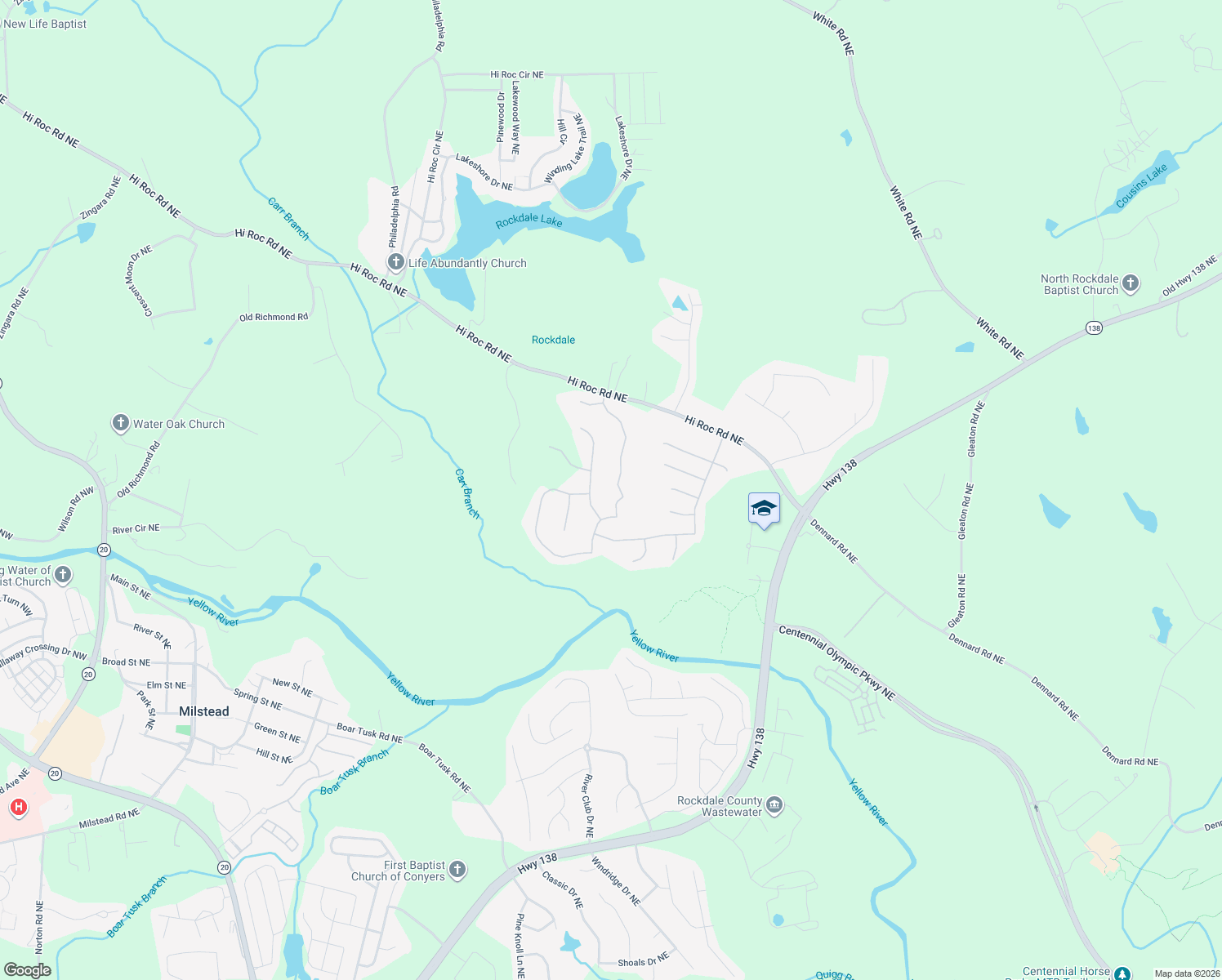 map of restaurants, bars, coffee shops, grocery stores, and more near 2042 Jessica Way in Conyers
