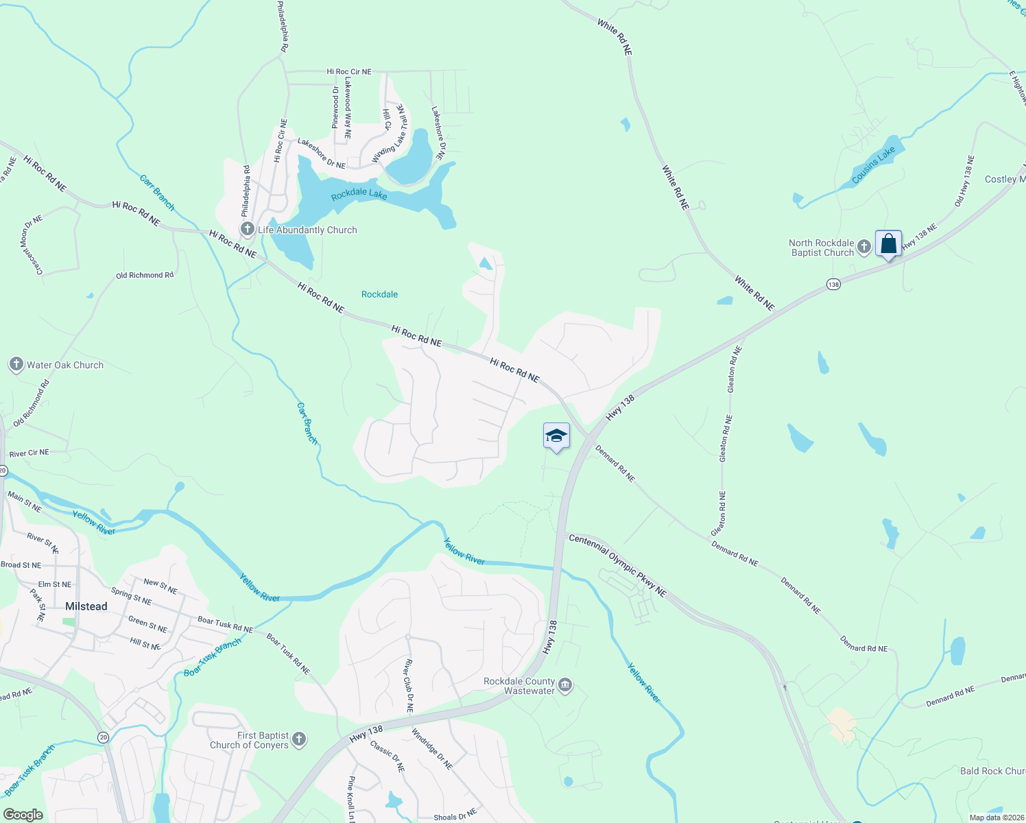 map of restaurants, bars, coffee shops, grocery stores, and more near 2220 Blue Ridge Lane in Conyers
