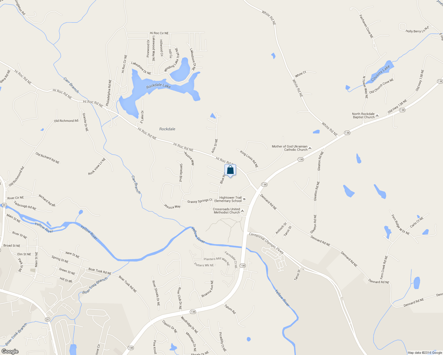 map of restaurants, bars, coffee shops, grocery stores, and more near 2220 Blue Ridge Lane in Conyers