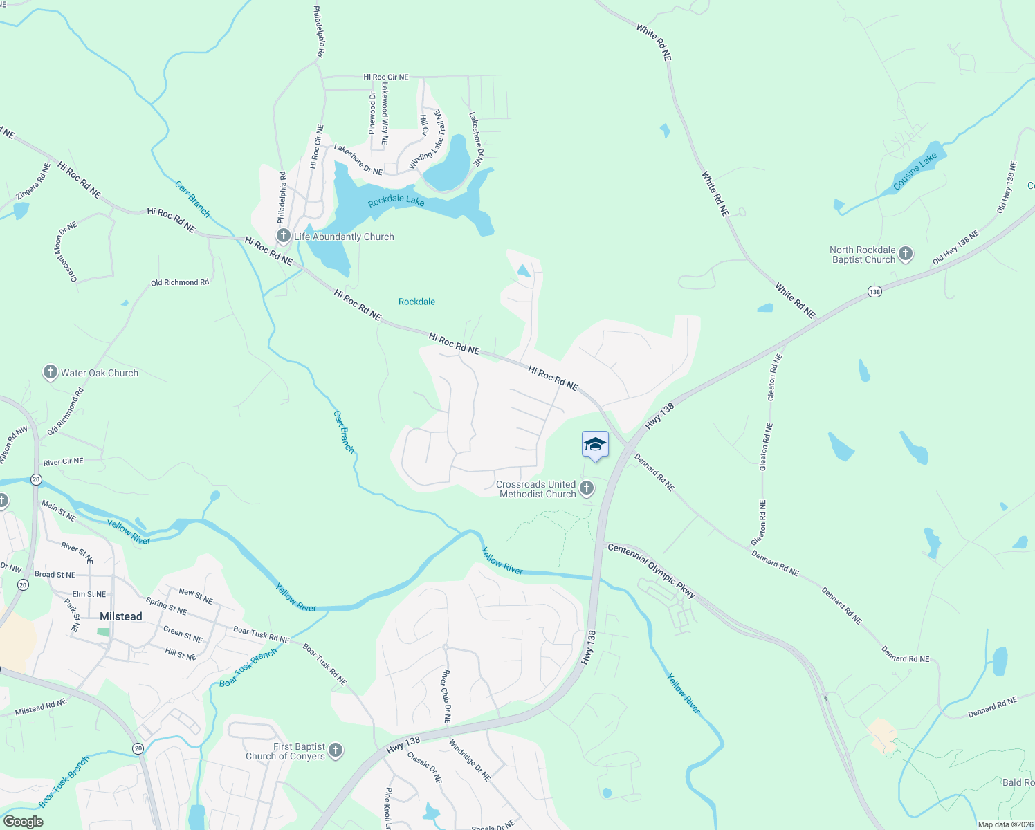 map of restaurants, bars, coffee shops, grocery stores, and more near 2424 Green Hollow Court in Conyers
