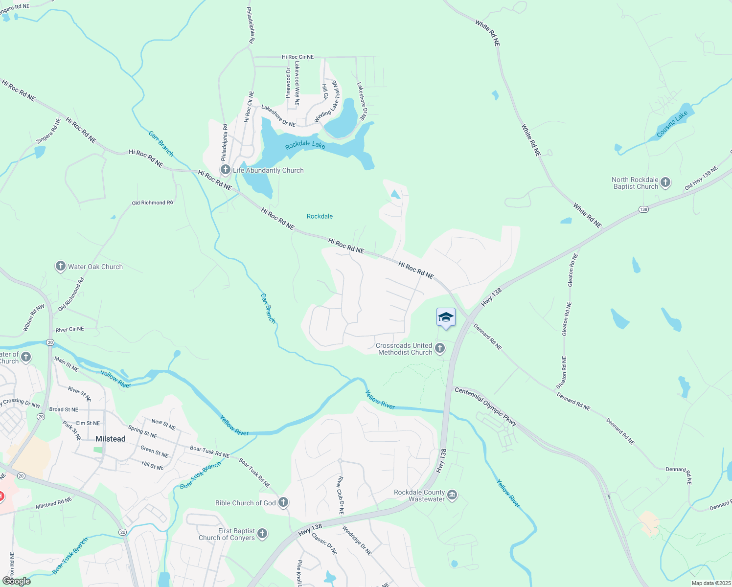 map of restaurants, bars, coffee shops, grocery stores, and more near 2025 Jessica Way in Conyers
