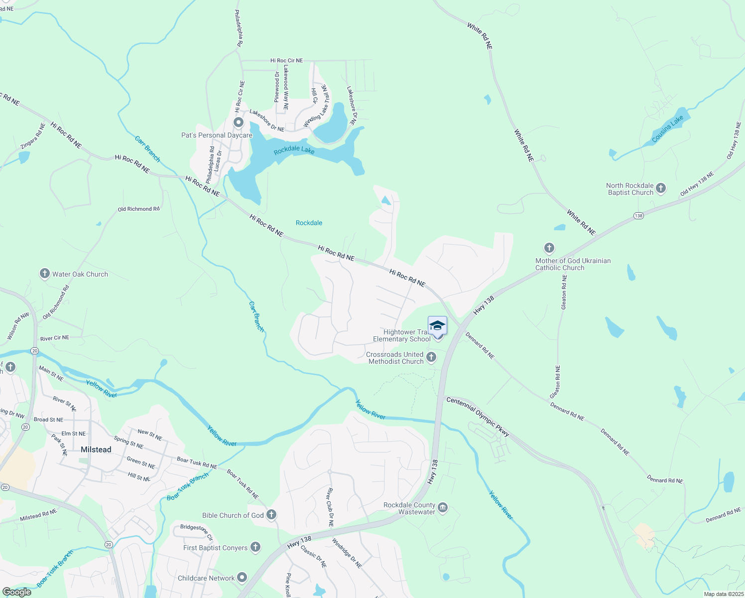 map of restaurants, bars, coffee shops, grocery stores, and more near 2436 Green Hollow Court in Conyers