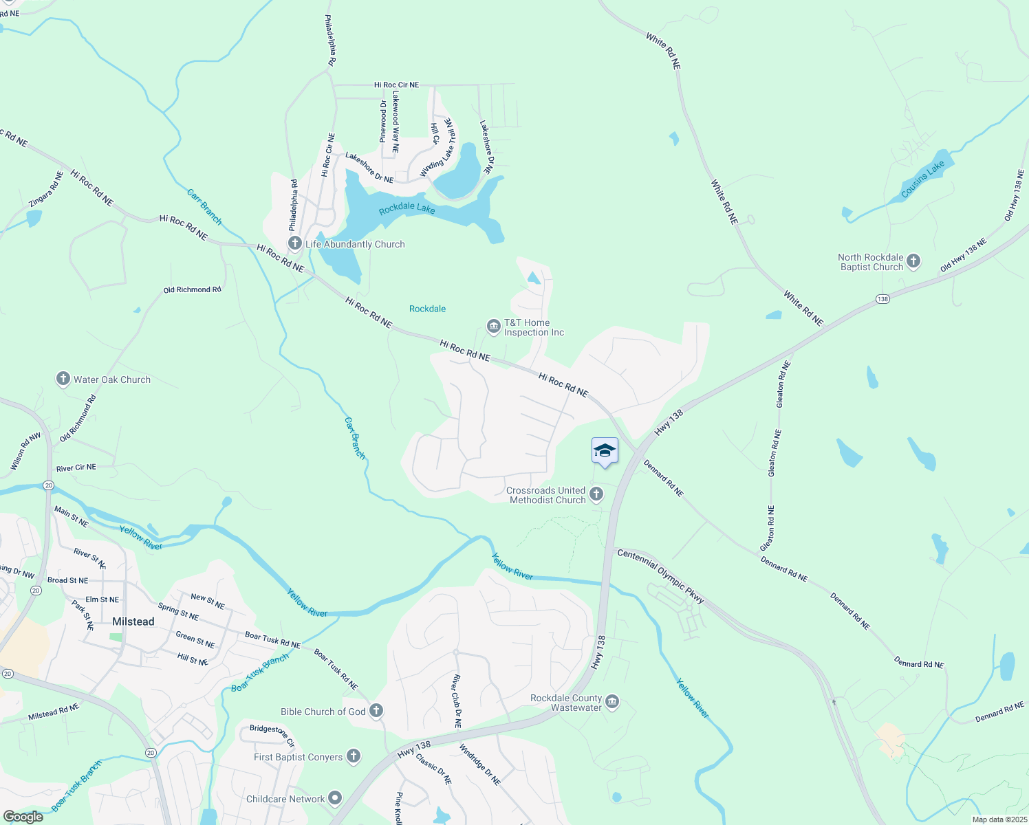 map of restaurants, bars, coffee shops, grocery stores, and more near 2436 Green Hollow Court in Conyers