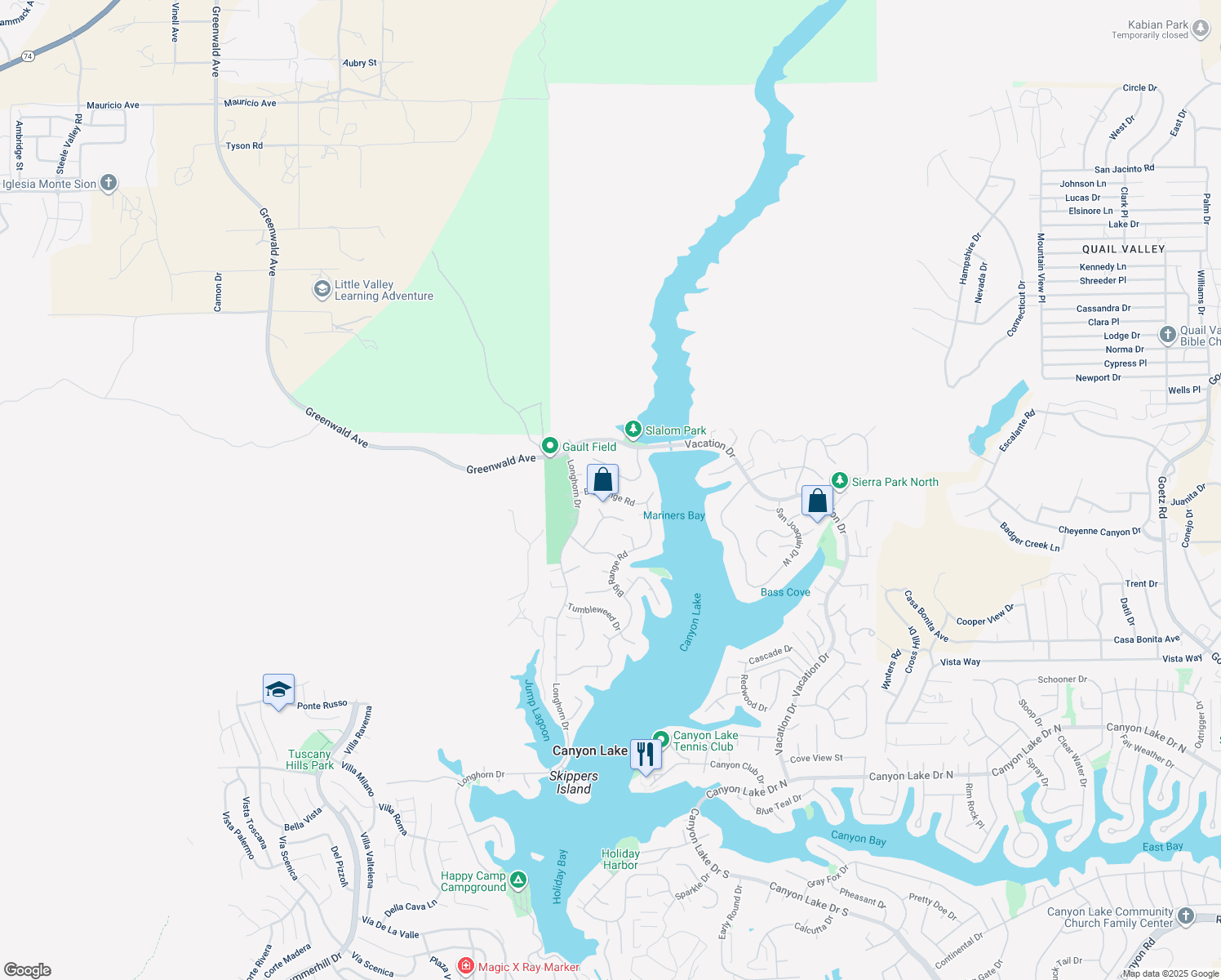map of restaurants, bars, coffee shops, grocery stores, and more near 29066 Big Range Road in Canyon Lake