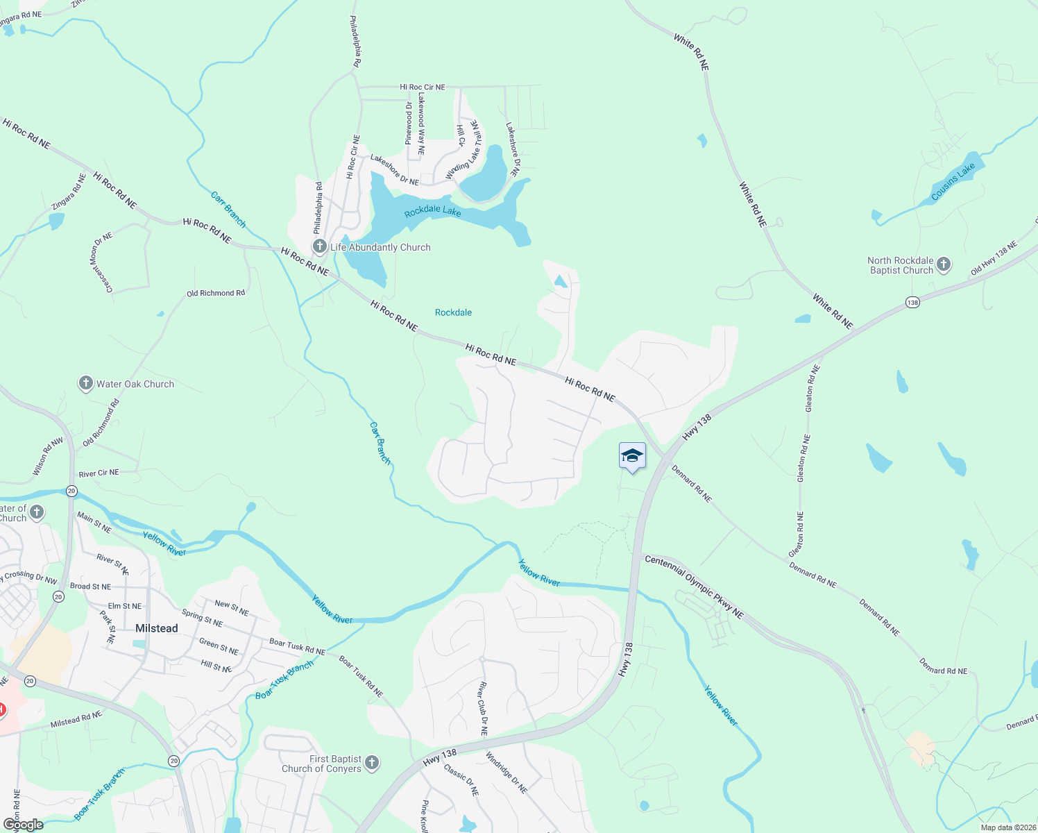 map of restaurants, bars, coffee shops, grocery stores, and more near 2436 Green Hollow Court in Conyers
