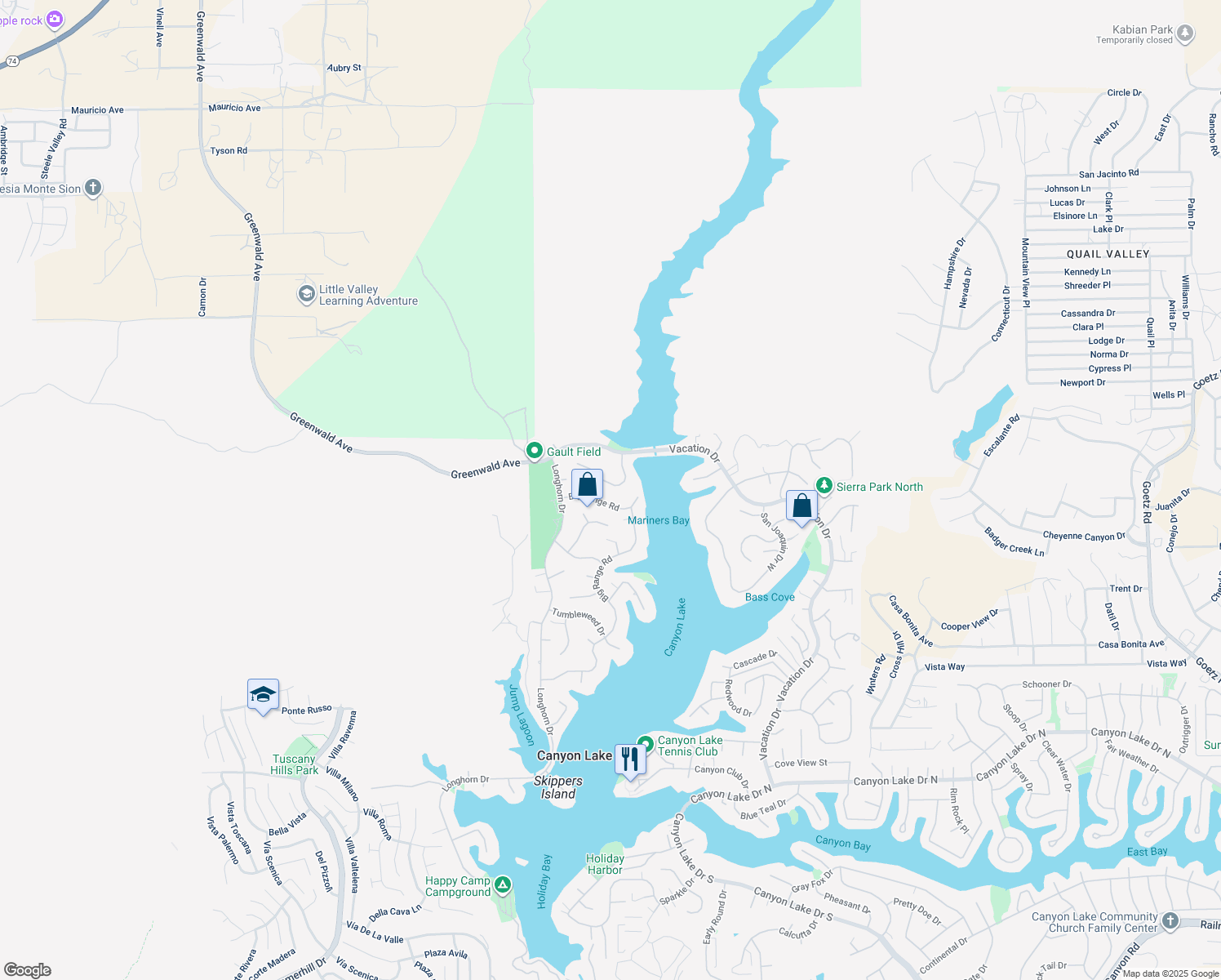 map of restaurants, bars, coffee shops, grocery stores, and more near 29198 Old Wrangler Road in Canyon Lake