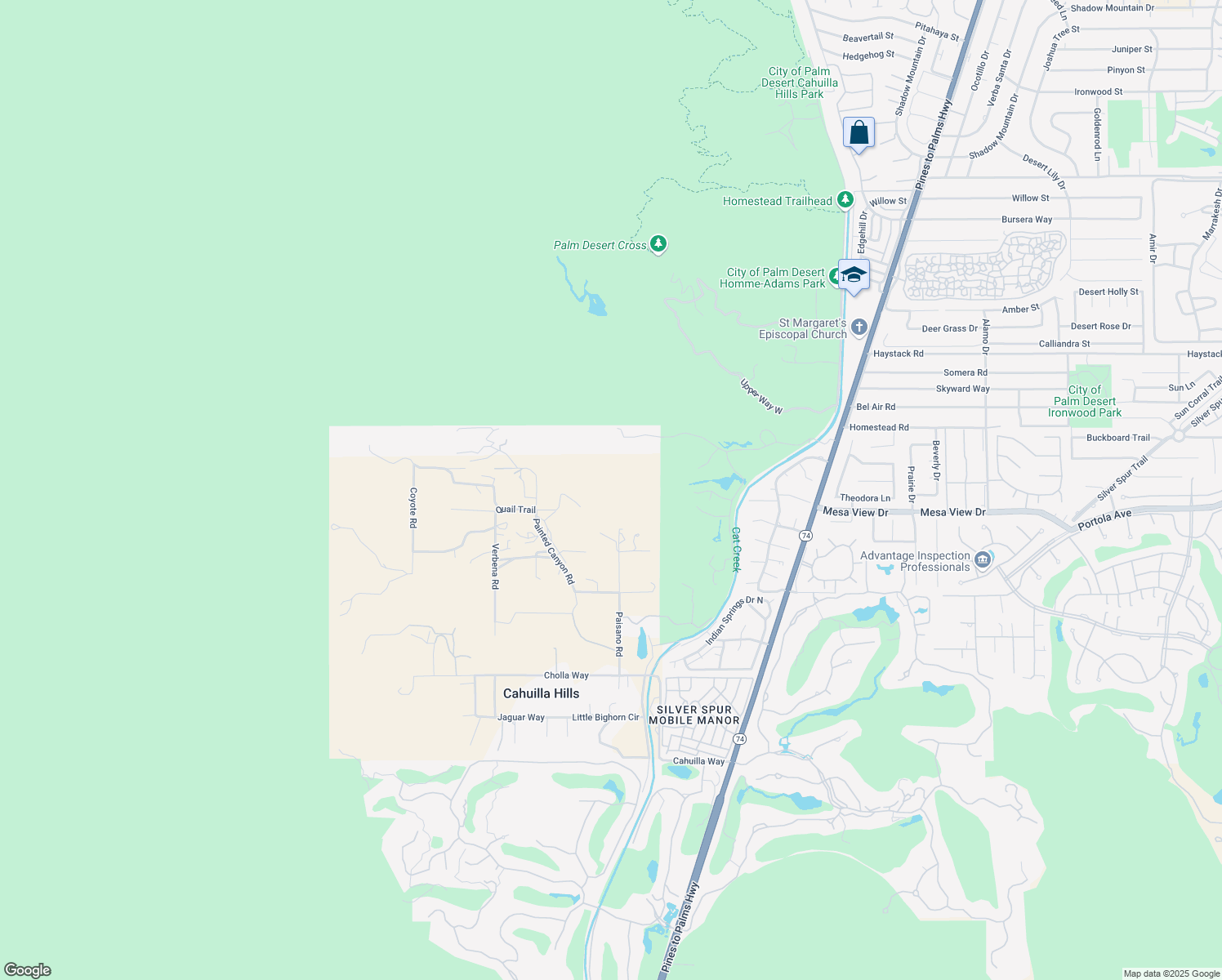 map of restaurants, bars, coffee shops, grocery stores, and more near 71800 Quail Trail in Palm Desert