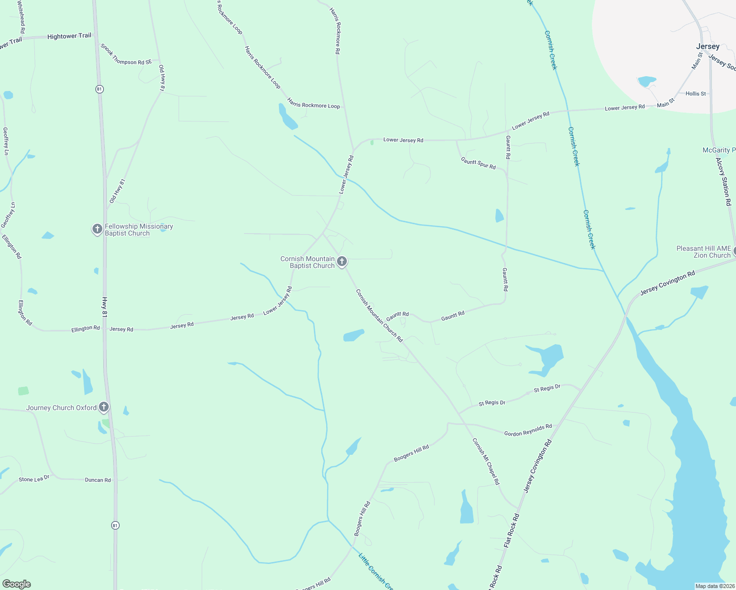 map of restaurants, bars, coffee shops, grocery stores, and more near 1210 Cornish Mountain Church Road Southeast in Oxford
