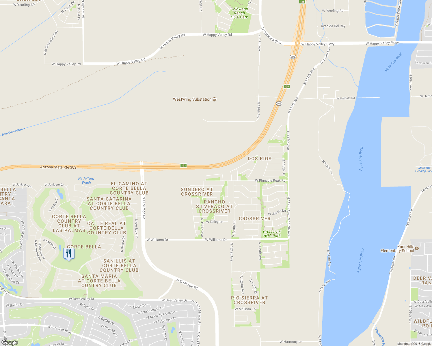 map of restaurants, bars, coffee shops, grocery stores, and more near 12160 West Electra Lane in Sun City