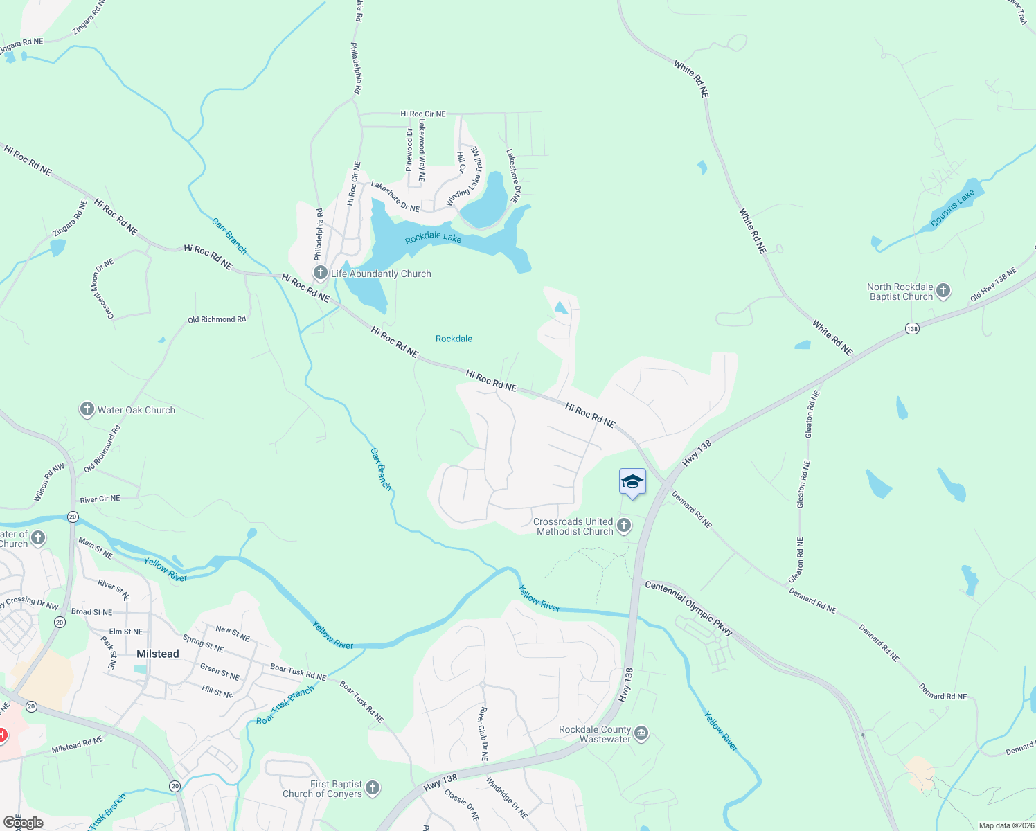 map of restaurants, bars, coffee shops, grocery stores, and more near 2013 Jessica Way in Conyers
