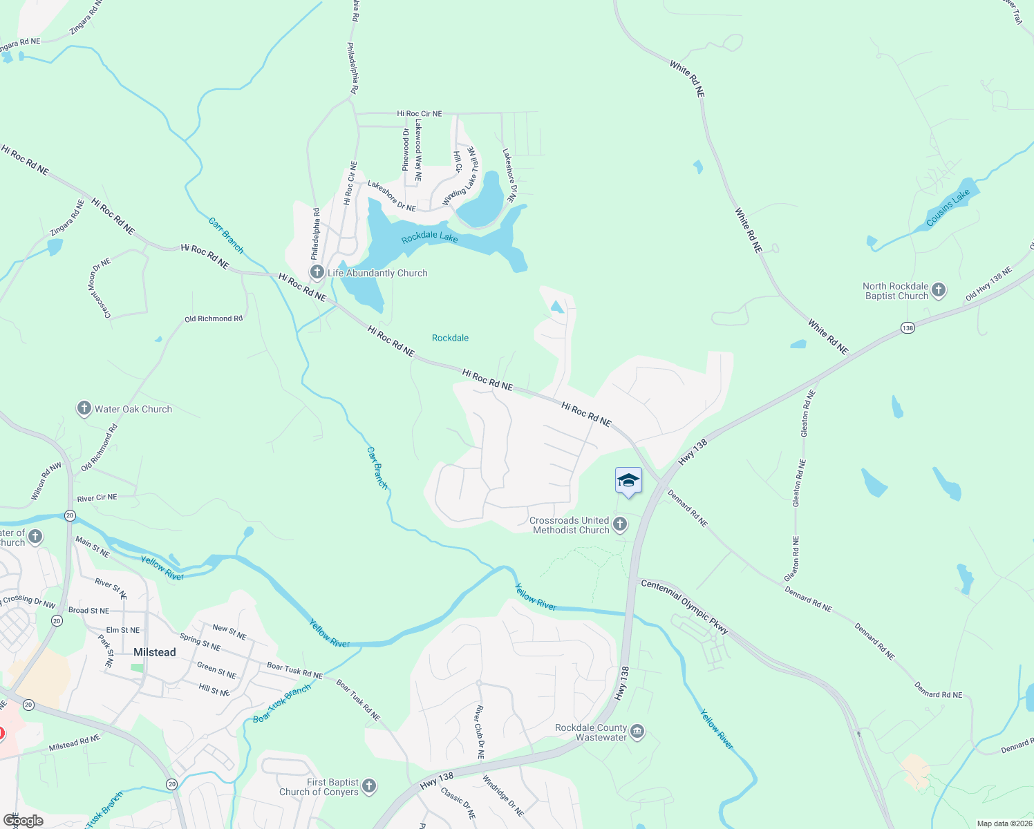 map of restaurants, bars, coffee shops, grocery stores, and more near 2013 Jessica Way in Conyers
