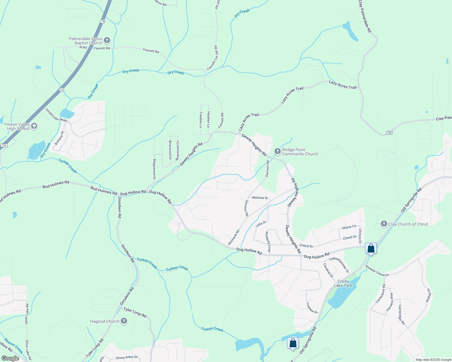 map of restaurants, bars, coffee shops, grocery stores, and more near 4651 Deer Foot Path in Pinson