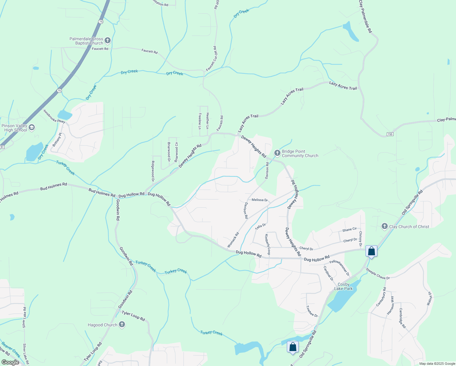 map of restaurants, bars, coffee shops, grocery stores, and more near 4659 Deer Foot Path in Pinson