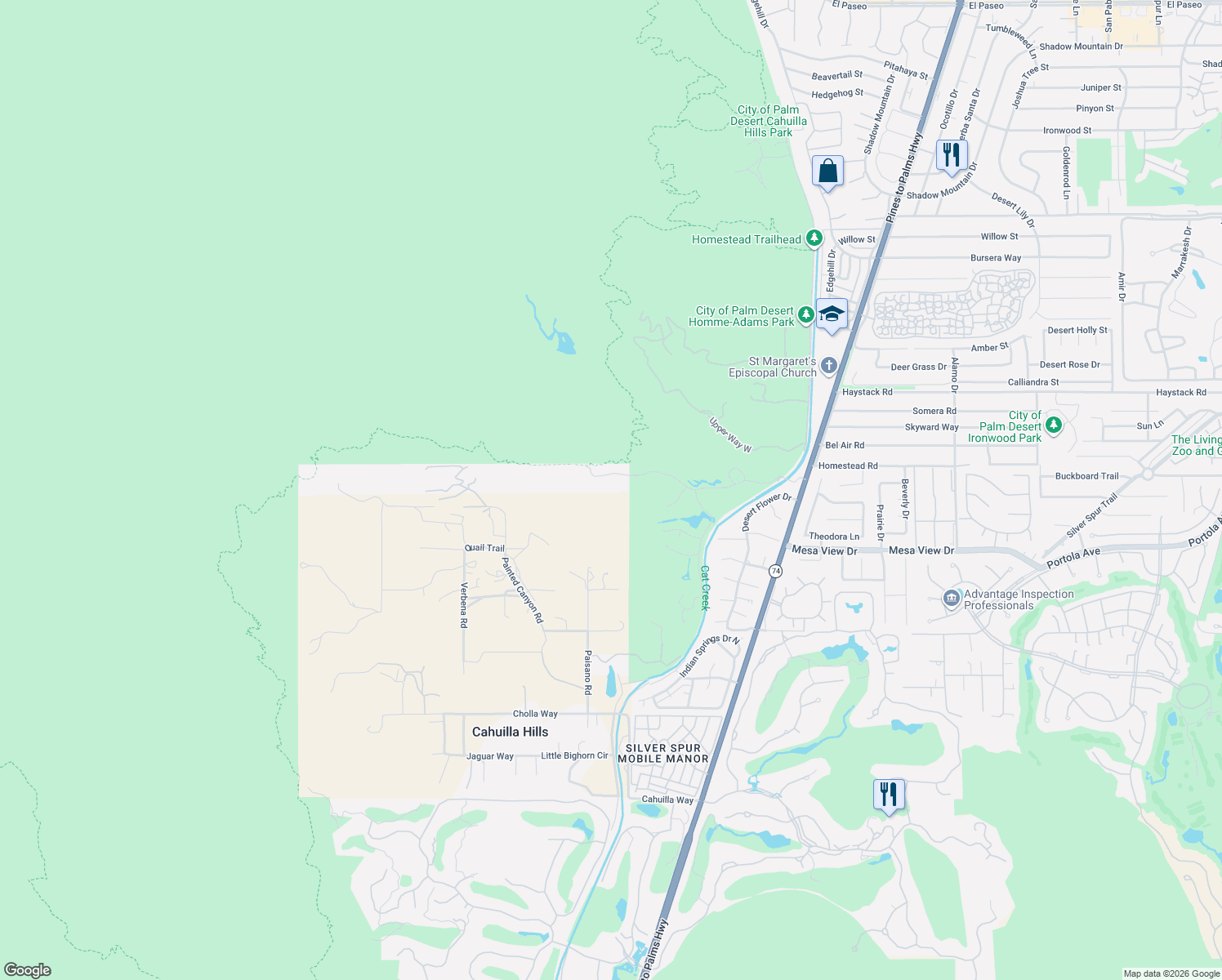 map of restaurants, bars, coffee shops, grocery stores, and more near in Palm Desert