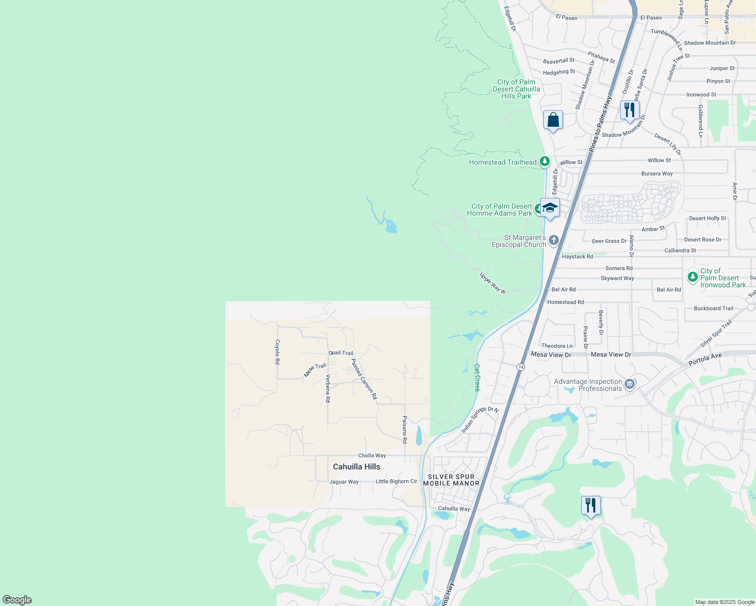 map of restaurants, bars, coffee shops, grocery stores, and more near Stone Eagle Drive in Palm Desert