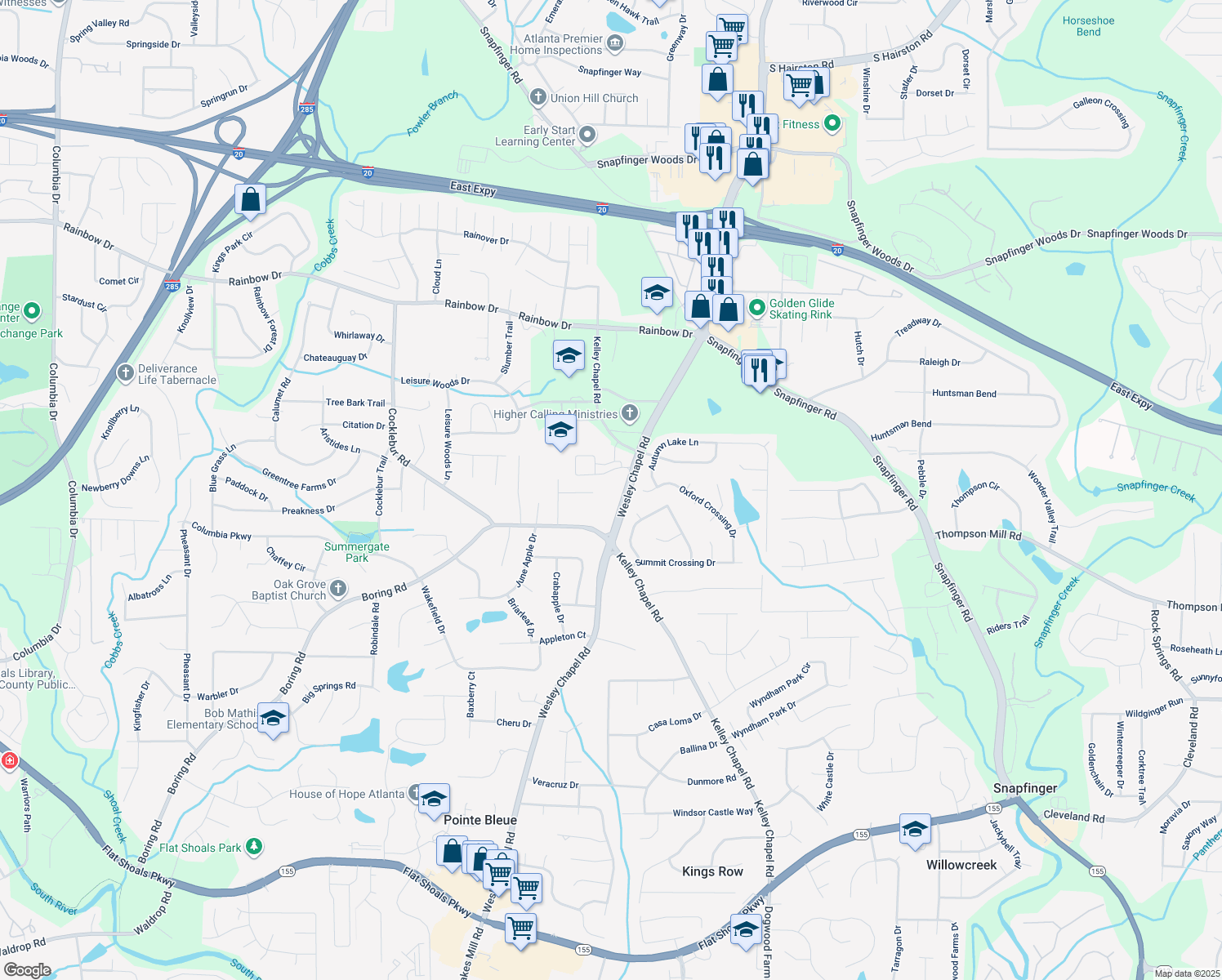 map of restaurants, bars, coffee shops, grocery stores, and more near 3053 Wesley Chapel Road in Decatur