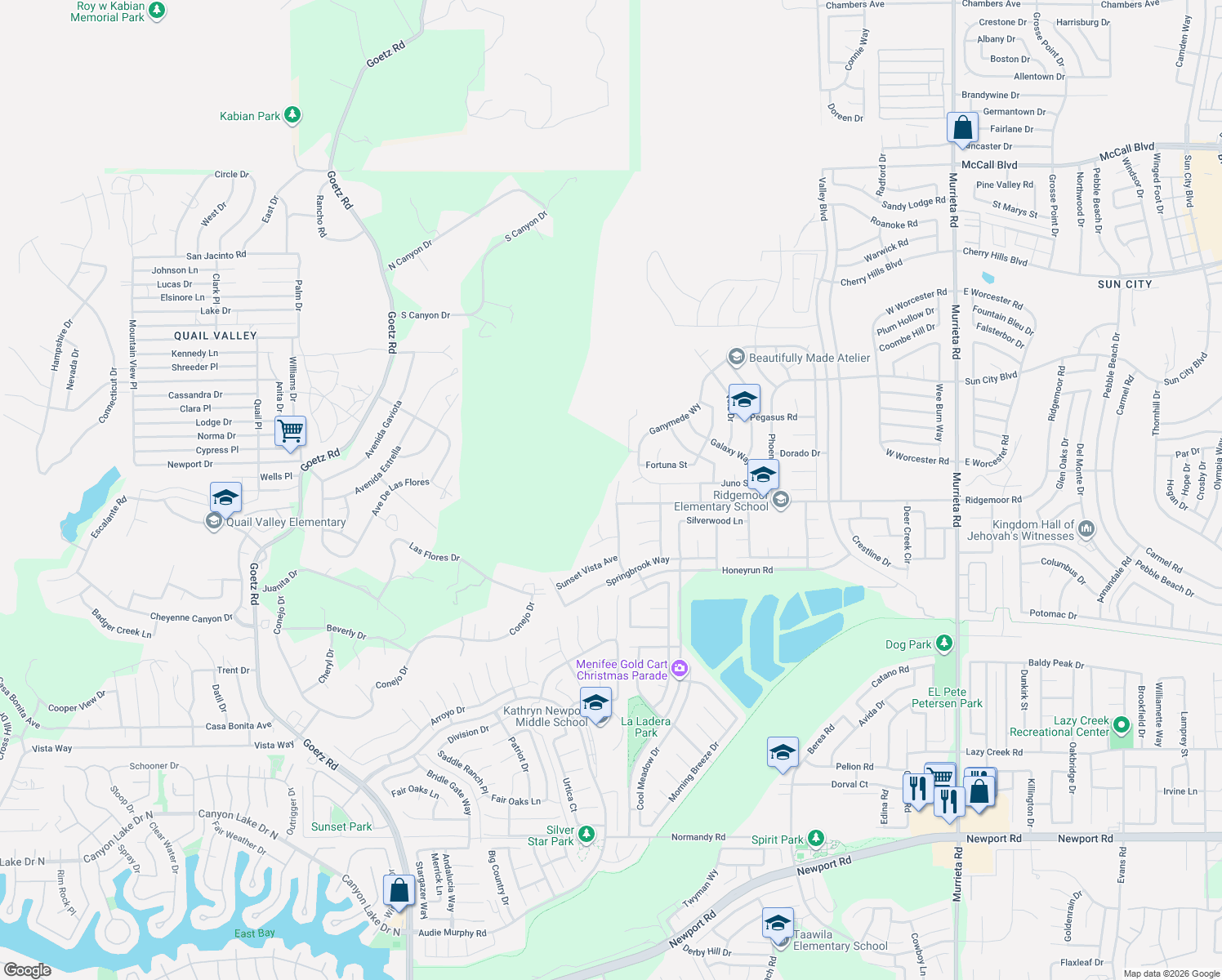 map of restaurants, bars, coffee shops, grocery stores, and more near 28948 Boulder Crest Way in Menifee