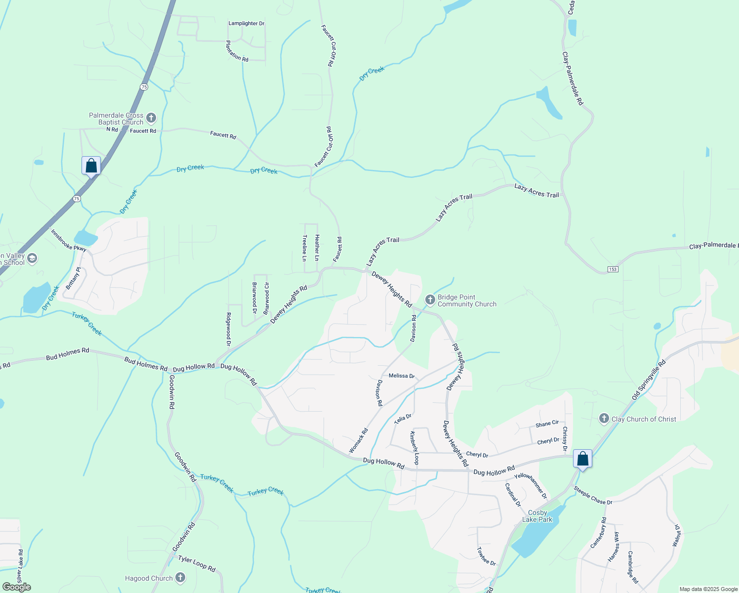 map of restaurants, bars, coffee shops, grocery stores, and more near 6776 Deer Foot Drive in Pinson