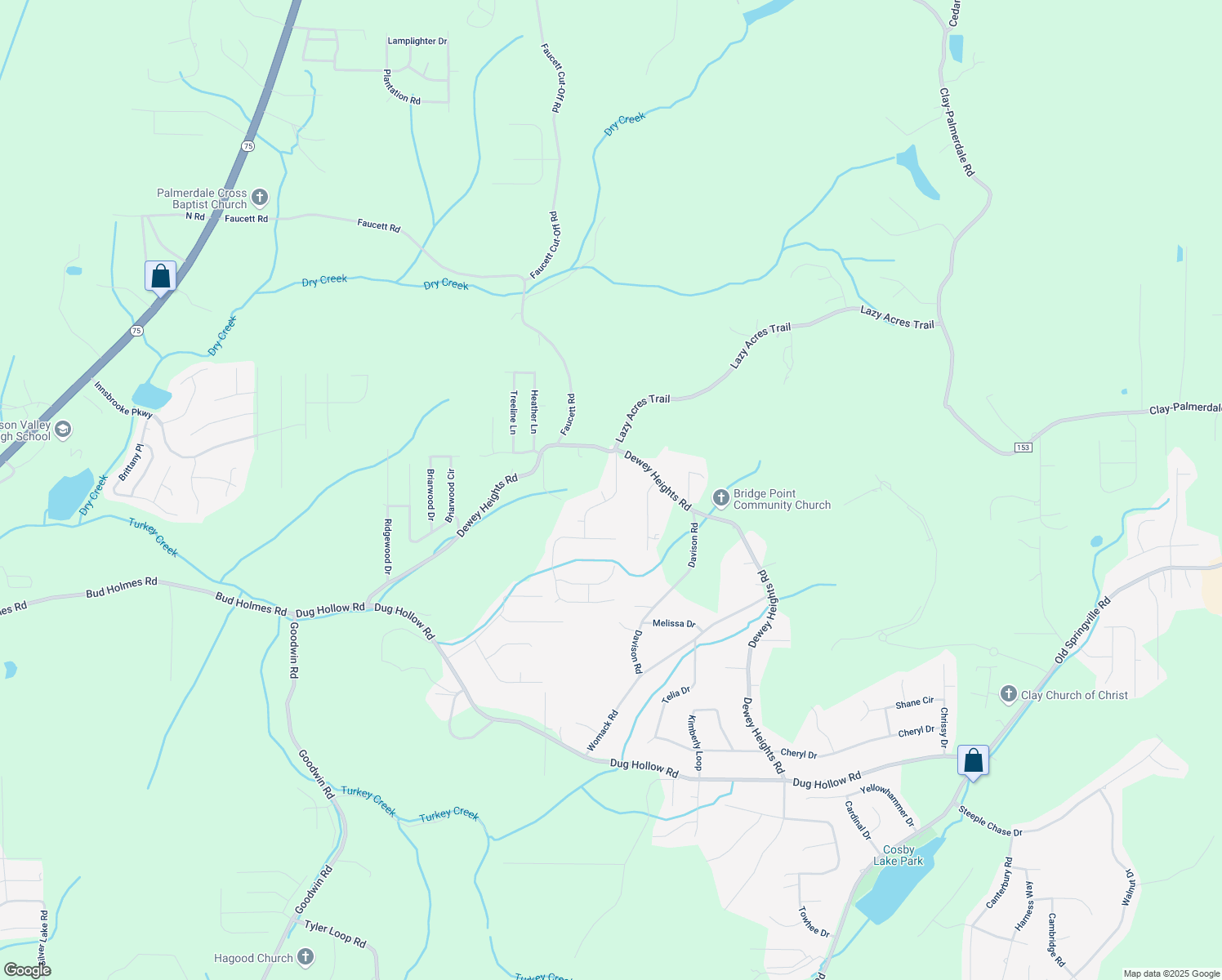 map of restaurants, bars, coffee shops, grocery stores, and more near 6776 Deer Foot Drive in Pinson