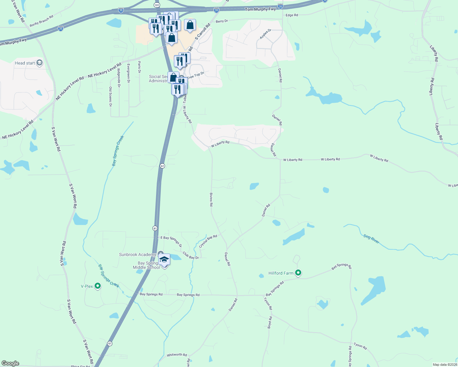 map of restaurants, bars, coffee shops, grocery stores, and more near 275 Bivins Rd in Villa Rica