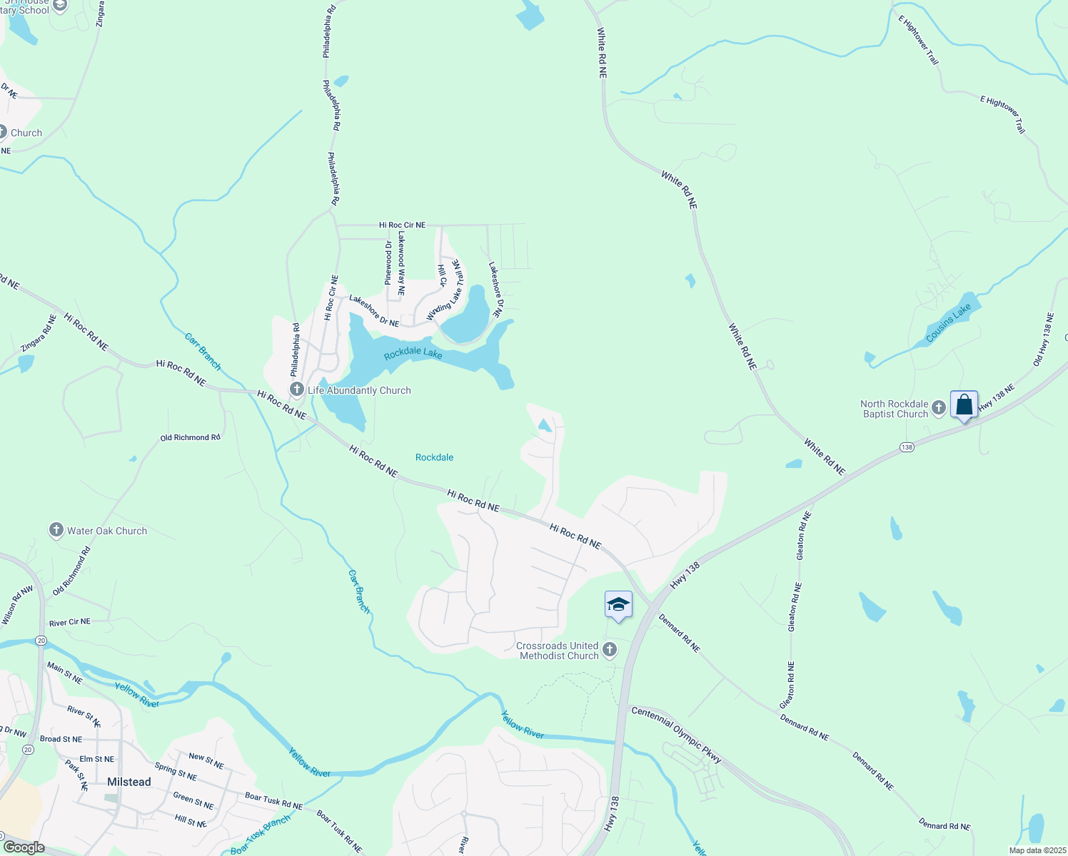 map of restaurants, bars, coffee shops, grocery stores, and more near 2257 Sumner Court Northeast in Conyers