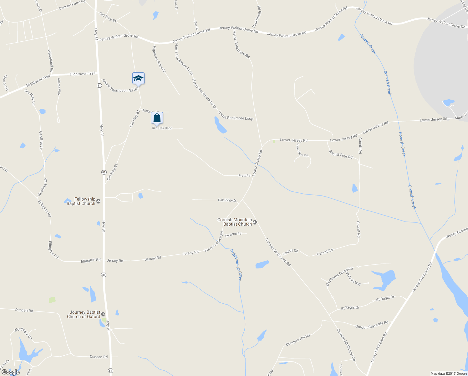 map of restaurants, bars, coffee shops, grocery stores, and more near 4739 Lower Jersey Road in Oxford