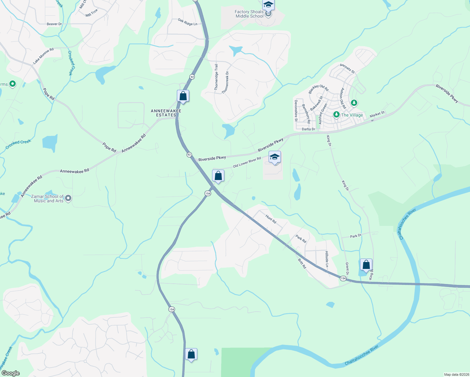 map of restaurants, bars, coffee shops, grocery stores, and more near 2410 Brighton Ct in Douglasville