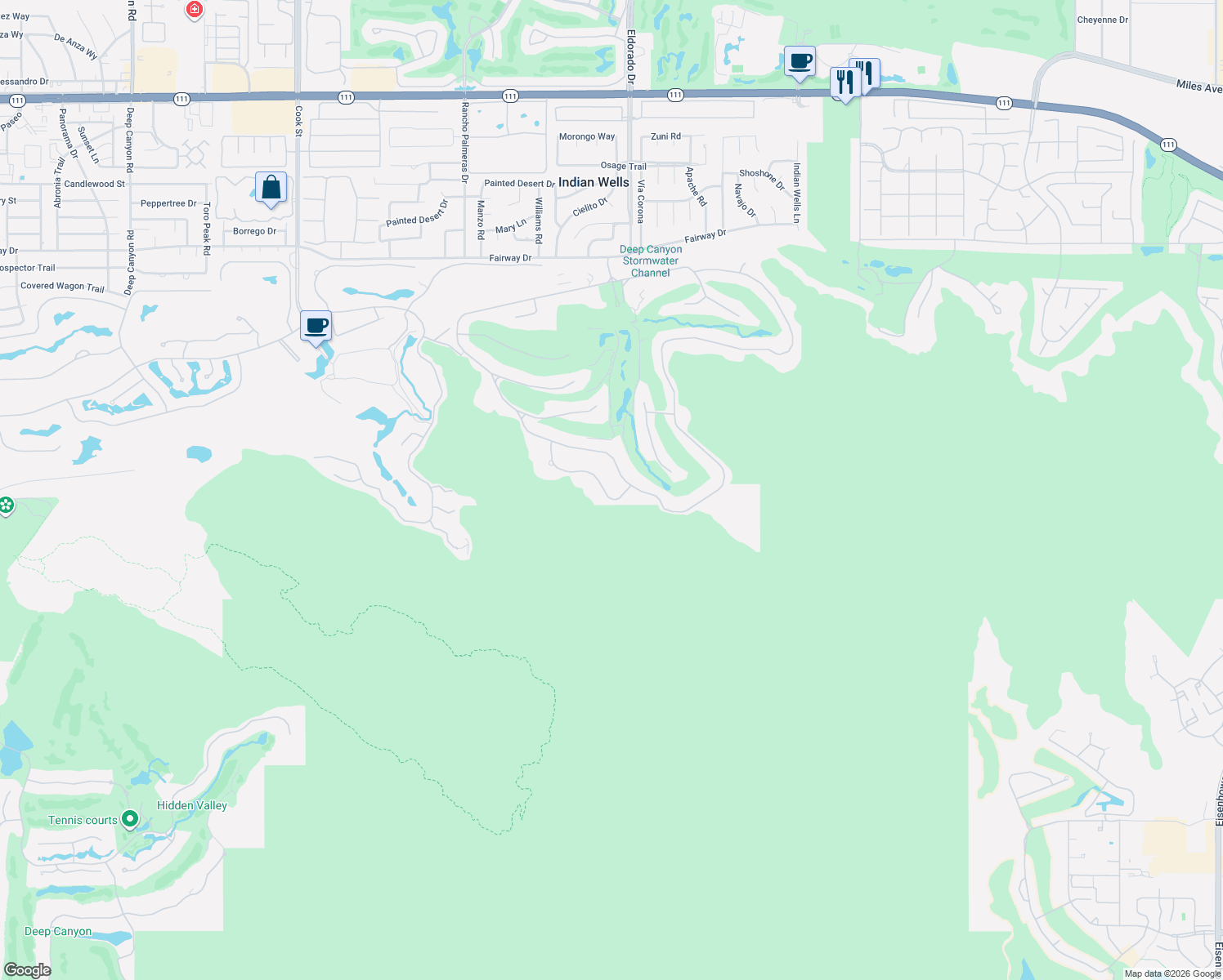 map of restaurants, bars, coffee shops, grocery stores, and more near 47224 Crystal Loop in Indian Wells