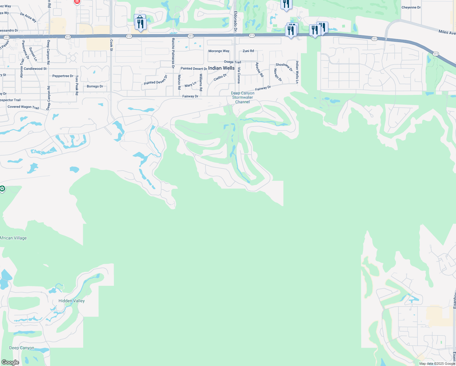 map of restaurants, bars, coffee shops, grocery stores, and more near 47255 Crystal Loop in Indian Wells