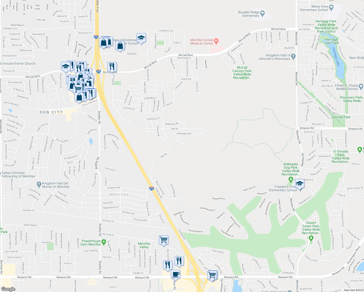 map of restaurants, bars, coffee shops, grocery stores, and more near 28718 Woodchester Way in Menifee