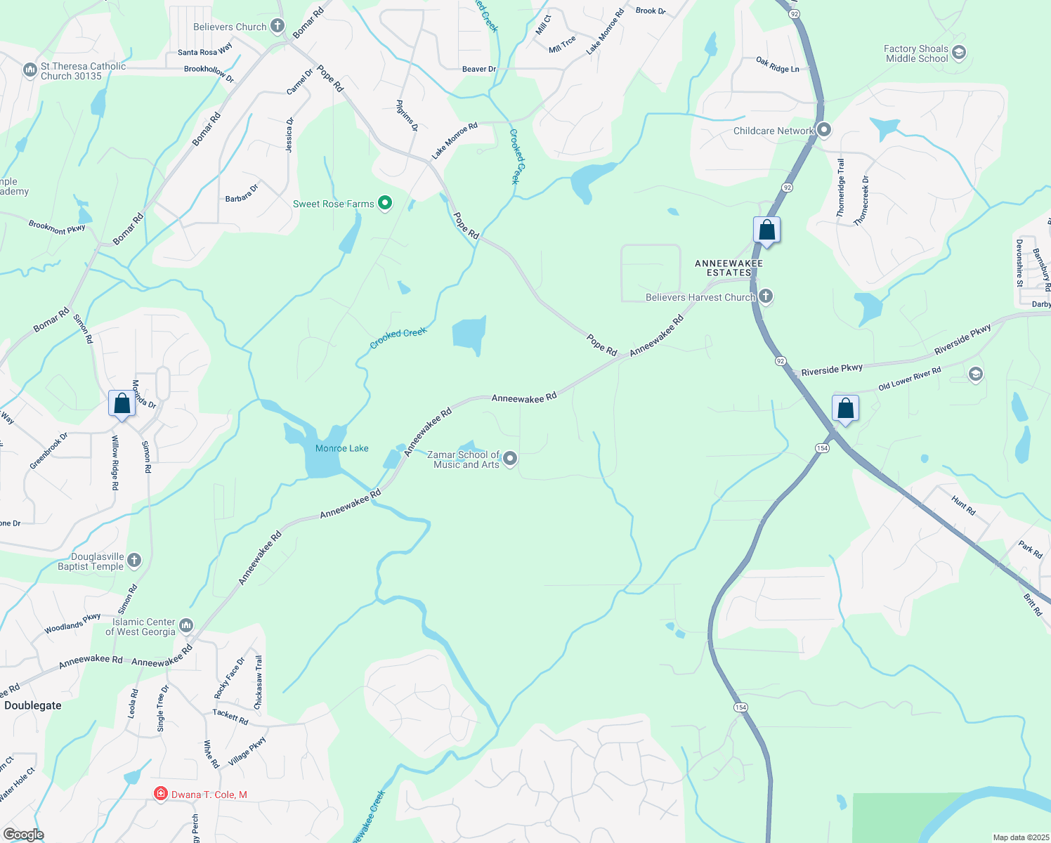 map of restaurants, bars, coffee shops, grocery stores, and more near 3702 Blairs Valley Way in Douglasville