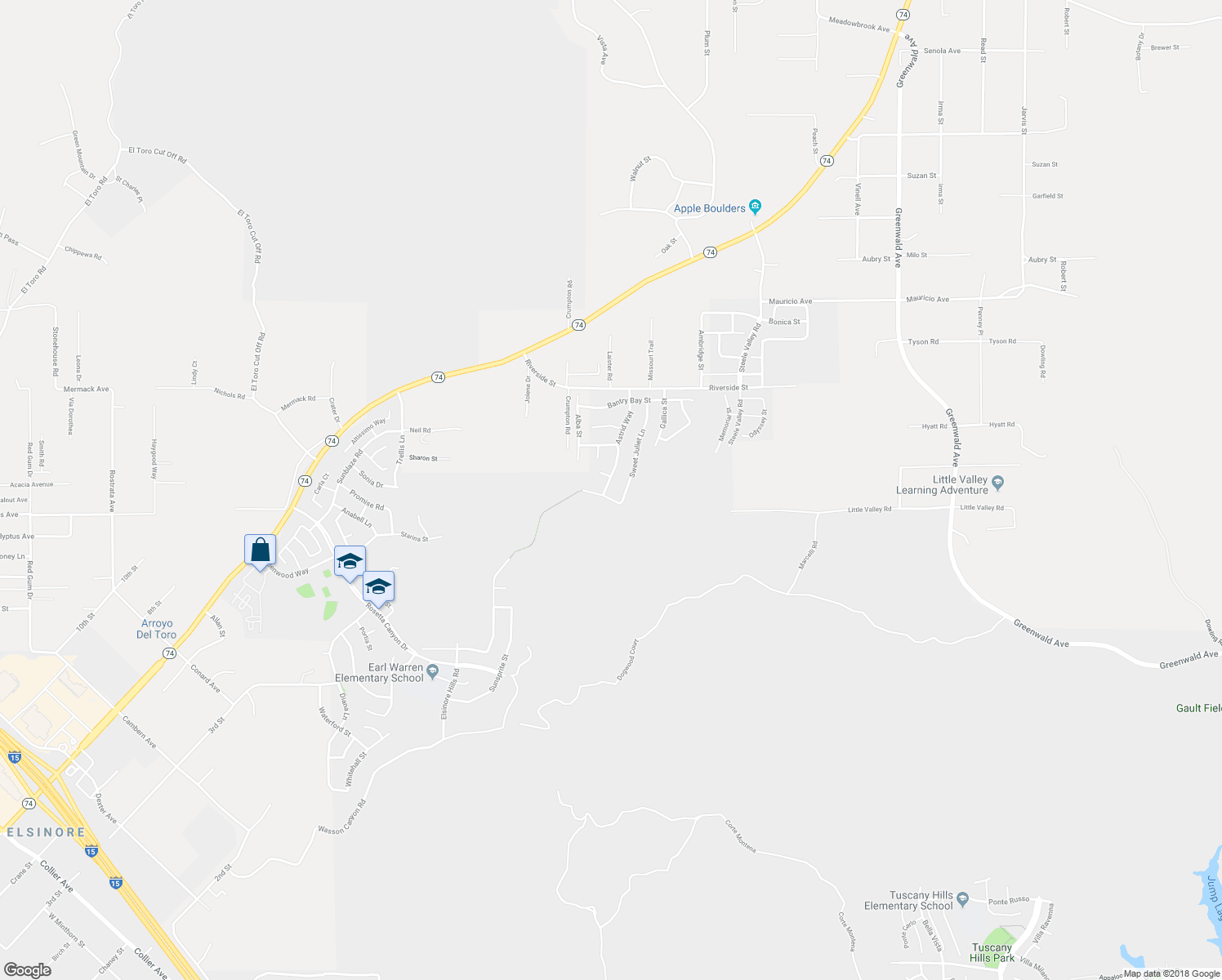 map of restaurants, bars, coffee shops, grocery stores, and more near 52978 Astrid Way in Lake Elsinore