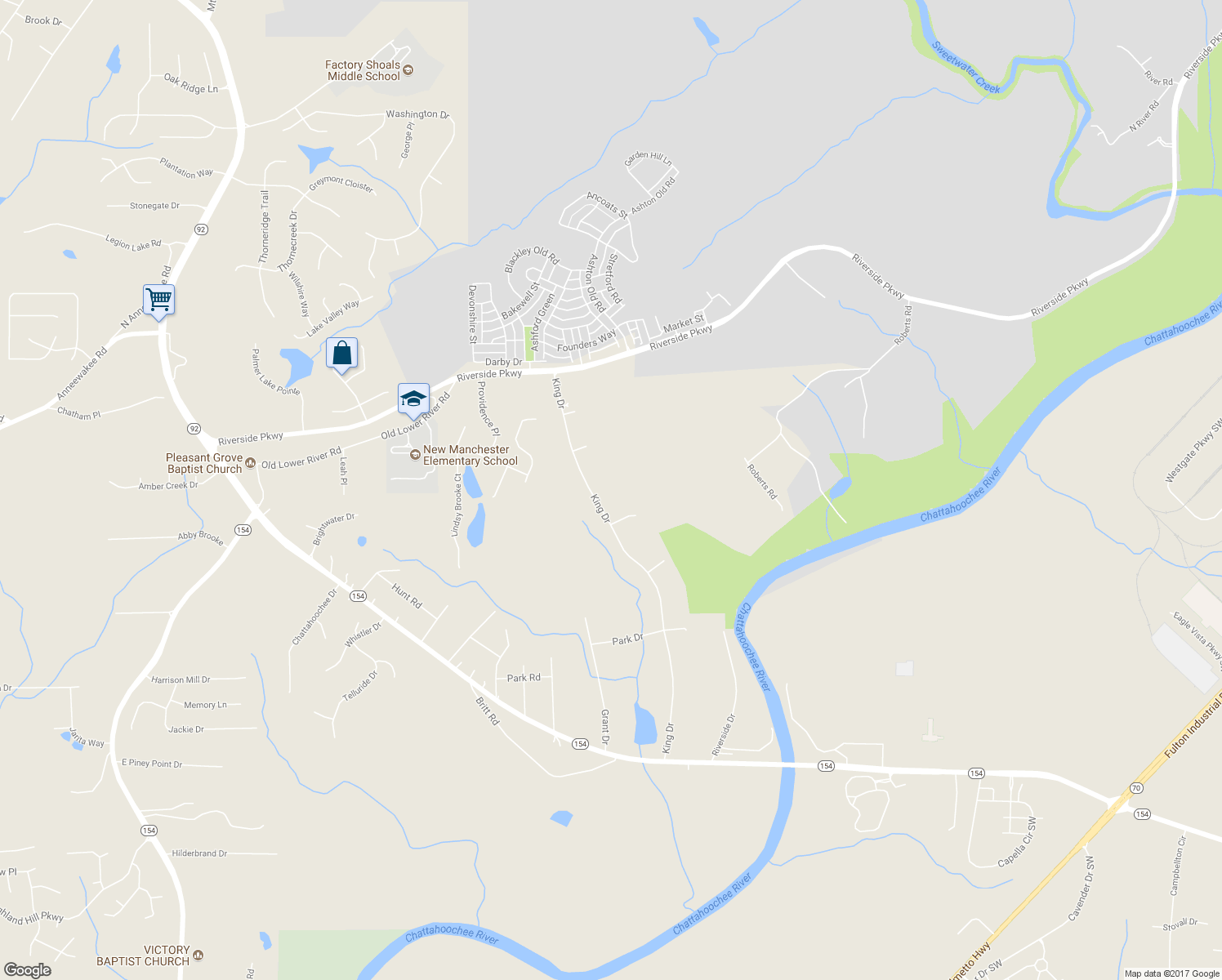 map of restaurants, bars, coffee shops, grocery stores, and more near 3650 King Drive in Douglasville