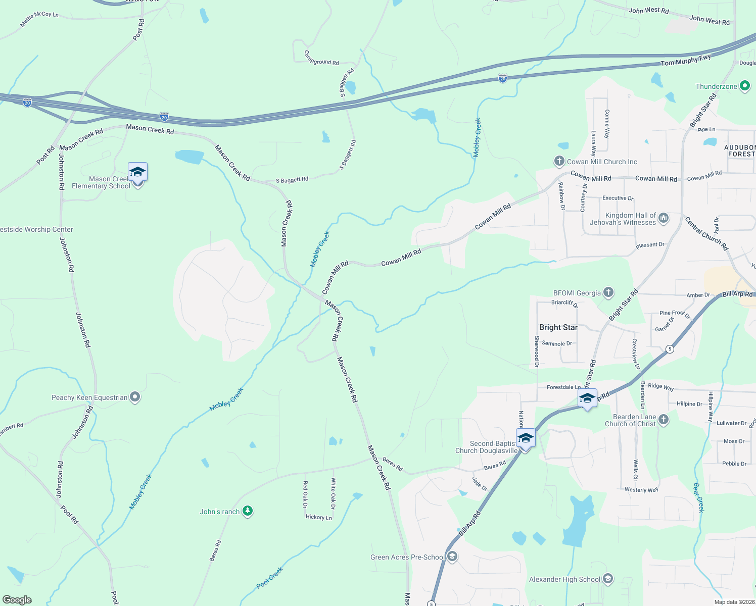 map of restaurants, bars, coffee shops, grocery stores, and more near 7255 Cowan Mill Road in Winston