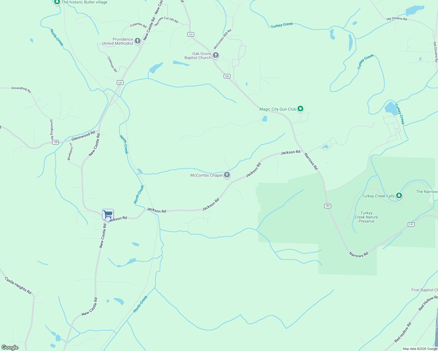 map of restaurants, bars, coffee shops, grocery stores, and more near 3000 McCombs Chapel Road in Pinson