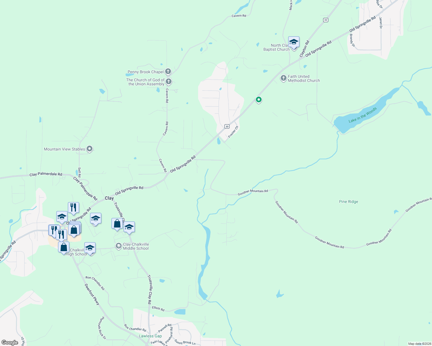 map of restaurants, bars, coffee shops, grocery stores, and more near 7131 Goodner Mountain Road in Pinson